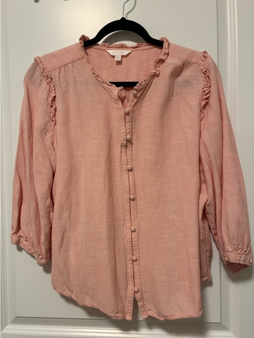 LC Lauren Conrad Blush Pink Ruffle-Trim Button Down Blouse